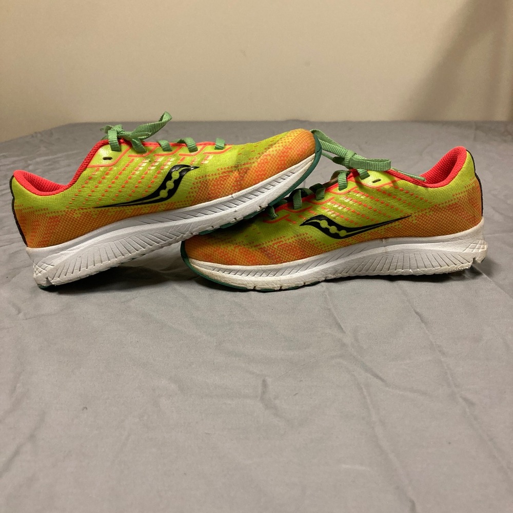 Saucony Ride 13 Kids Running Shoes Neon Yellow Green Orange Sneakers - Picture 7 of 9